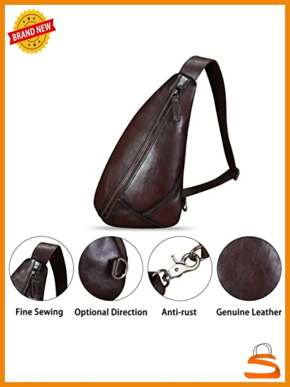 Genuine Leather Sling Bag Handmade Retro Crossbody Backpack Hiking Daypack